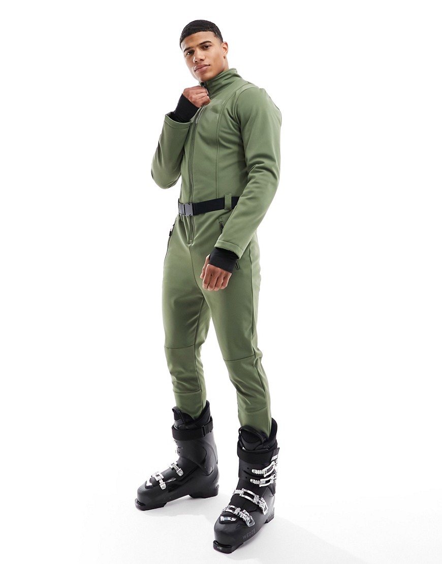 ASOS 4505 Ski water repellent ski suit with skinny leg in khaki-Green