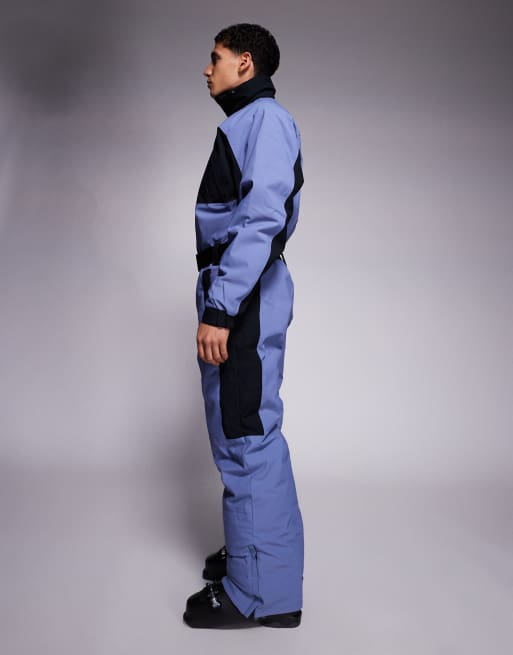 ASOS 4505 Ski water repellent straight fit belted ski suit in black and light blue, 3 of 5