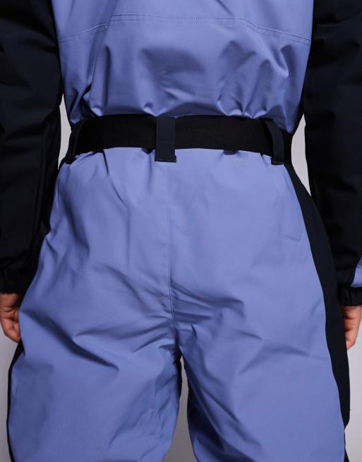 ASOS 4505 Ski water repellent straight fit belted ski suit in black and light blue, 5 of 5