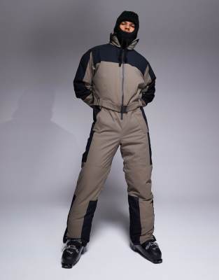 Asos Design Asos 4505 Ski Water Repellent Straight Leg Belted Ski Suit In Neutral