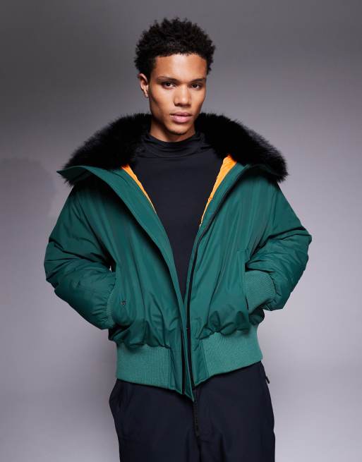 ASOS 4505 Ski – Zielona narciarska kurtka bomberka z kołnierzem ze sztucznego futra
