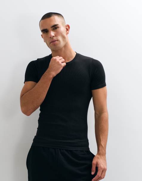 ASOS 4505 sømløs ribbet tætsiddende trænings-T-shirt i sort - view 1