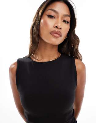 4505 soft touch high neck tank top with inner bra in black