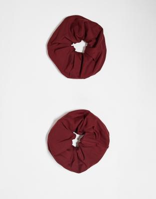 4505 soft touch yoga hair scrunchie 2 pack in burgundy-Red