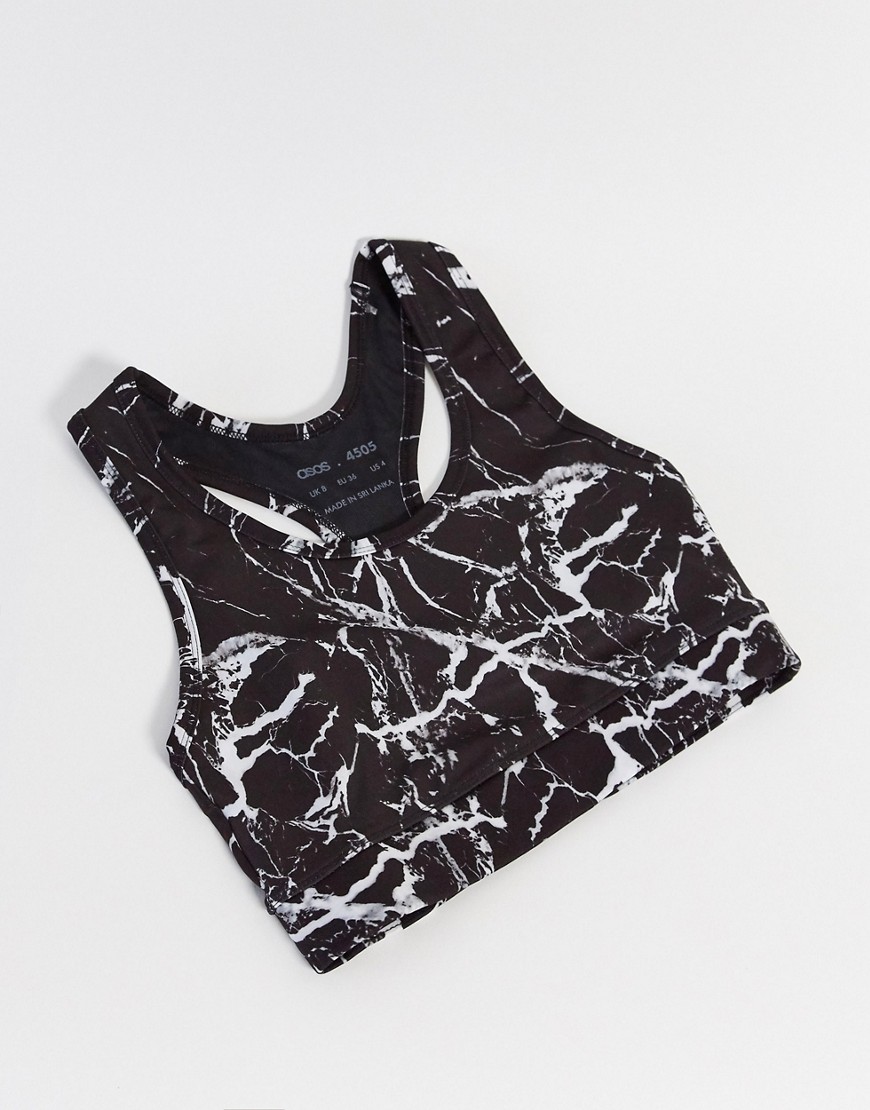 ASOS 4505 sports bra with marble print-Black