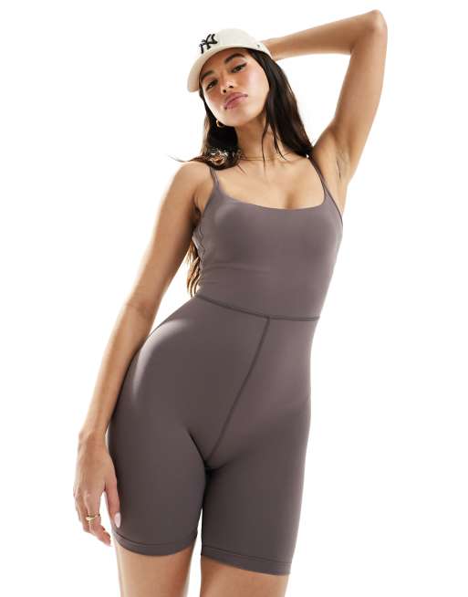 ASOS 4505 square neck soft touch spaghetti strap 8 inch all in one in rosy brown, 4 of 4