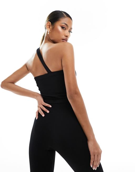 ASOS 4505 Studio Canotta senza cuciture a coste nera monospalla ASOS