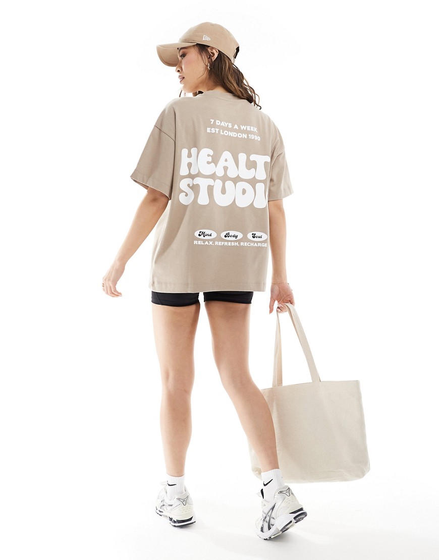 Asos Design 4505 Studio Oversized Heavyweight Health Back Print T-shirt In Latte-neutral