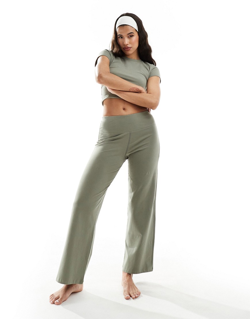 Asos Design 4505 Studio Soft Touch Wide Leg Dance Pants In Olive Green