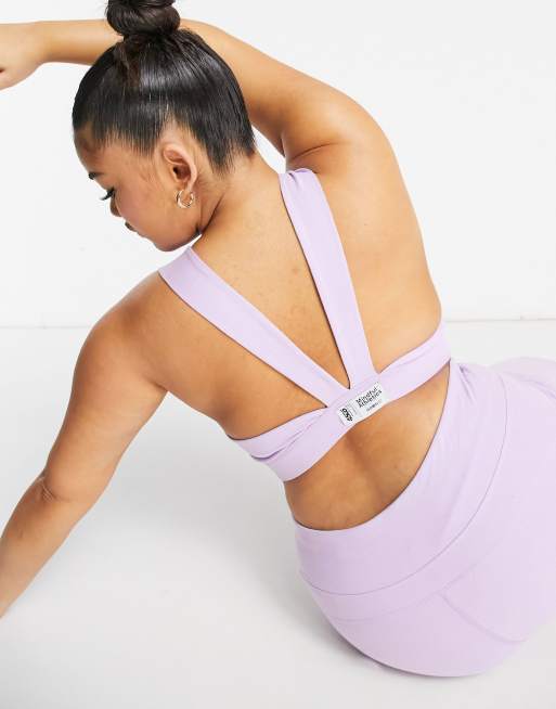 ASOS 4505 Sujetador deportivo de cuello cuadrado en algodón - MORADO, 2 de 4