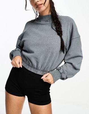 ASOS 4505 mock neck sweatshirt with quick dry in washed grey  - ASOS Price Checker