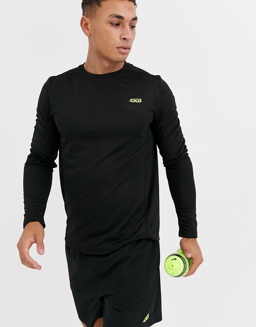 ASOS 4505 - T-shirt a maniche lunghe da allenamento nera con logo-Nero