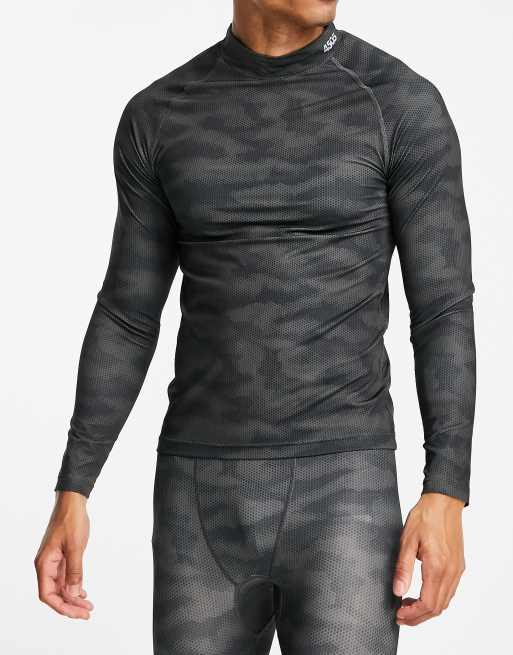 ASOS 4505 - T-shirt base layer a maniche lunghe con collo a lupetto e stampa mimetica