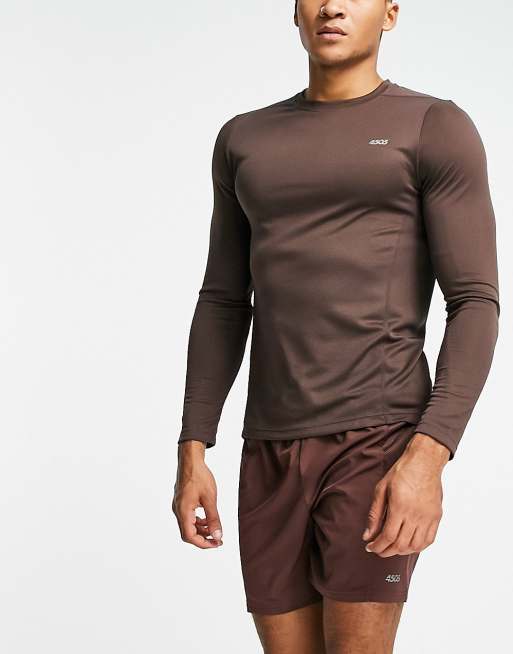 ASOS 4505 - T-shirt da allenamento a maniche lunghe quick dry marrone con logo 