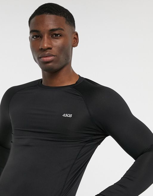 ASOS 4505 - T-shirt da allenamento attillata a maniche lunghe ad  asciugatura rapida nera con logo