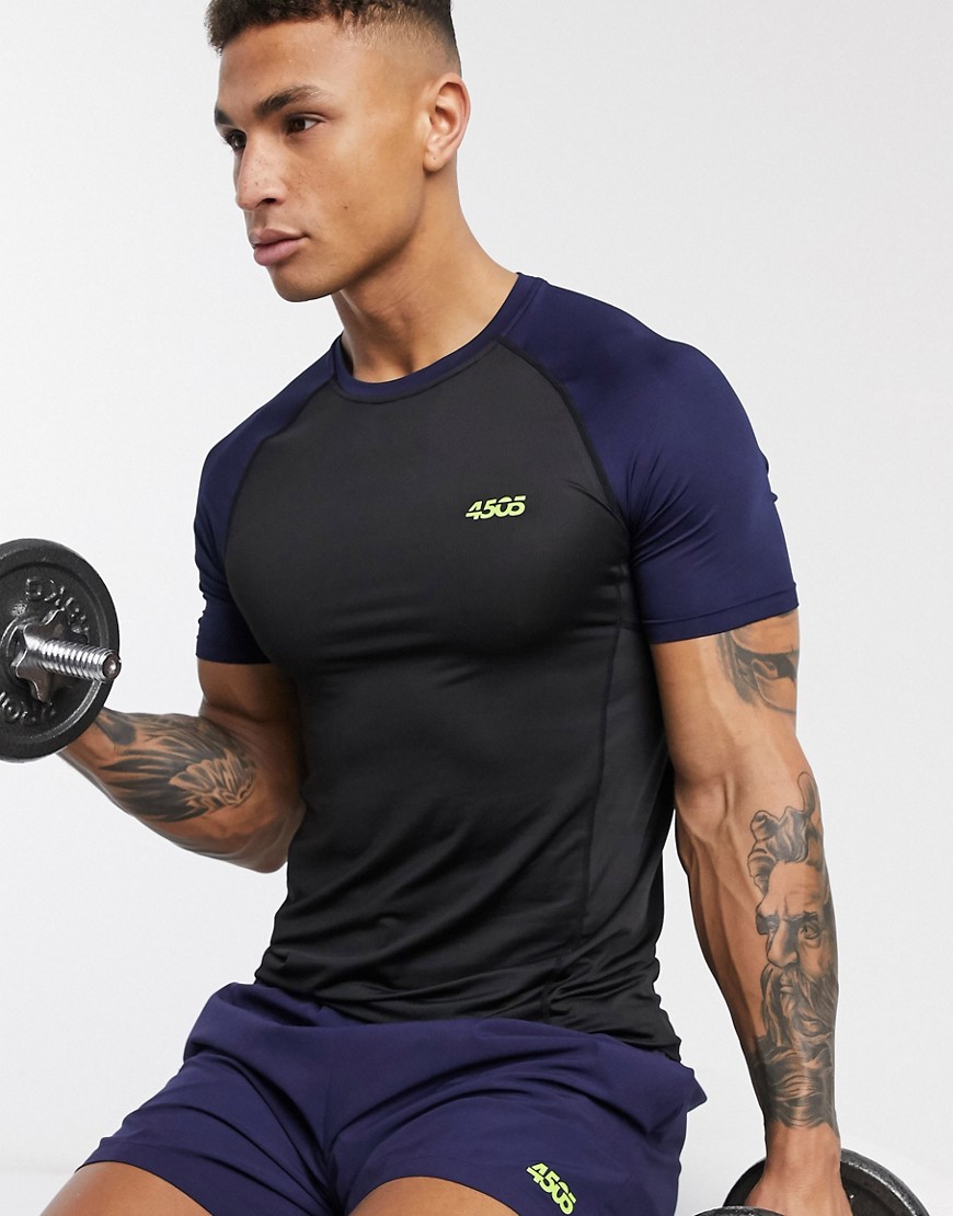 ASOS 4505 - T-shirt da allenamento attillata con maniche raglan a contrasto-Multicolore