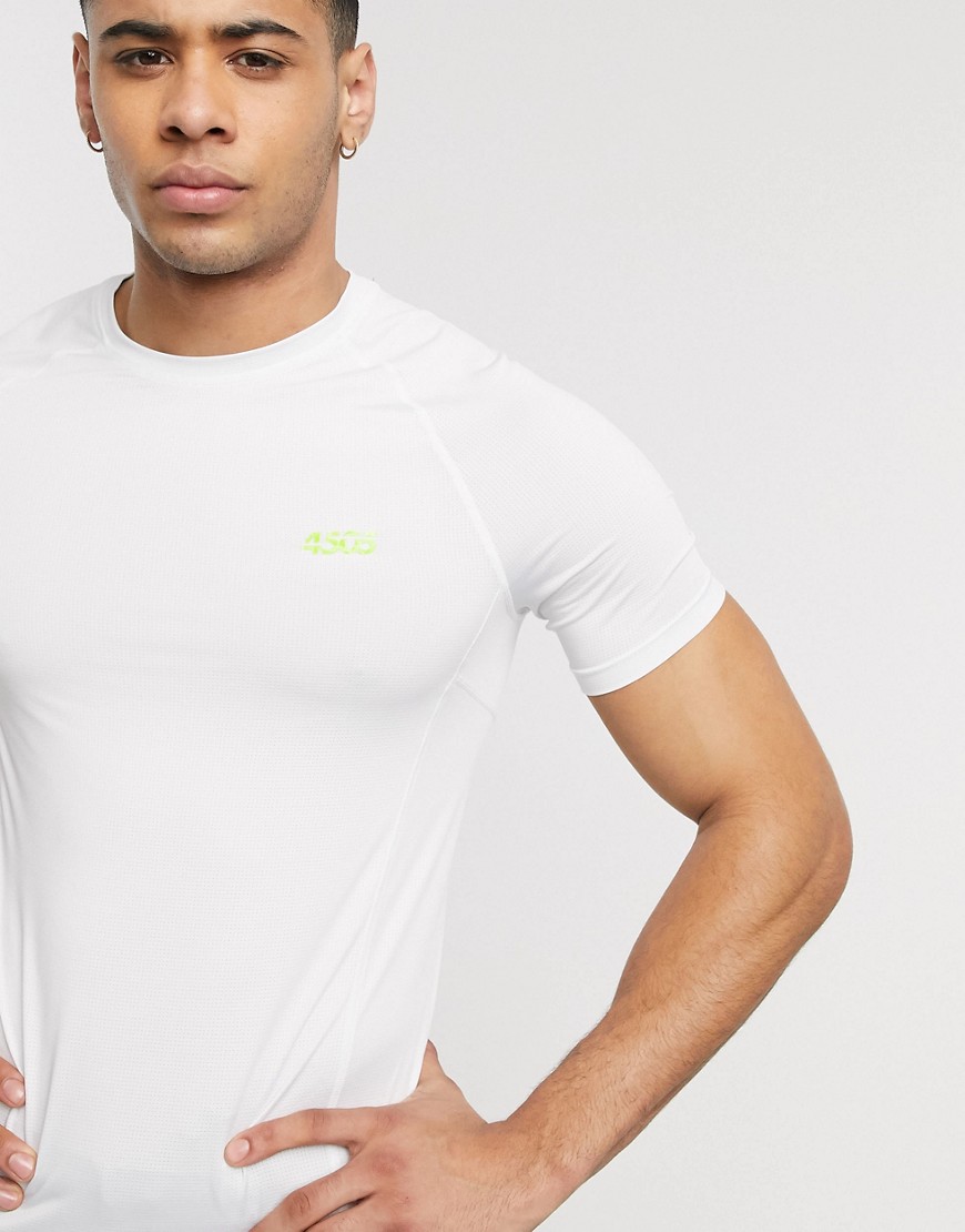 ASOS 4505 - T-shirt da corsa attillata quick dry bianca con logo-Bianco