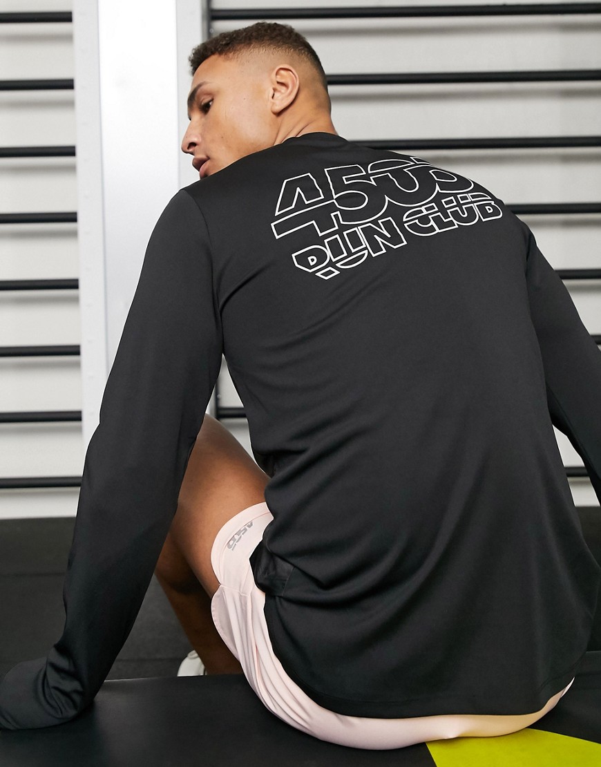 ASOS 4505 - T-shirt da running a maniche lunghe con stampa catarifrangente sul retro-Nero