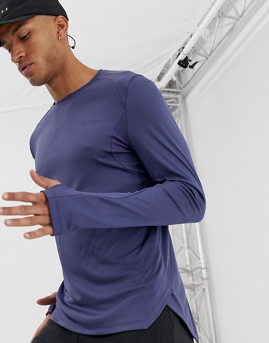 ASOS 4505 - T-shirt da running asimmetrica a maniche lunghe con pannelli traspiranti in rete-Blu