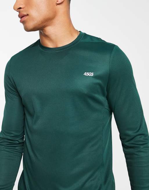 ASOS 4505 - T-shirt de sport à manches longues et à logo en tissu à séchage rapide - Vert 