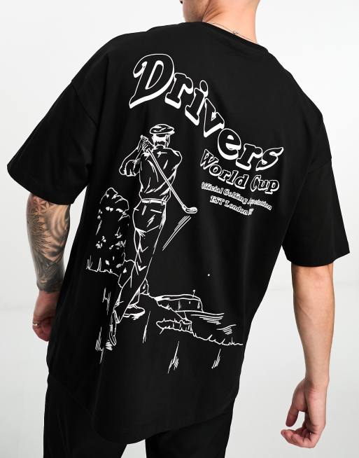 ASOS 4505 - T-shirt oversize avec motif golf à séchage rapide - Noir