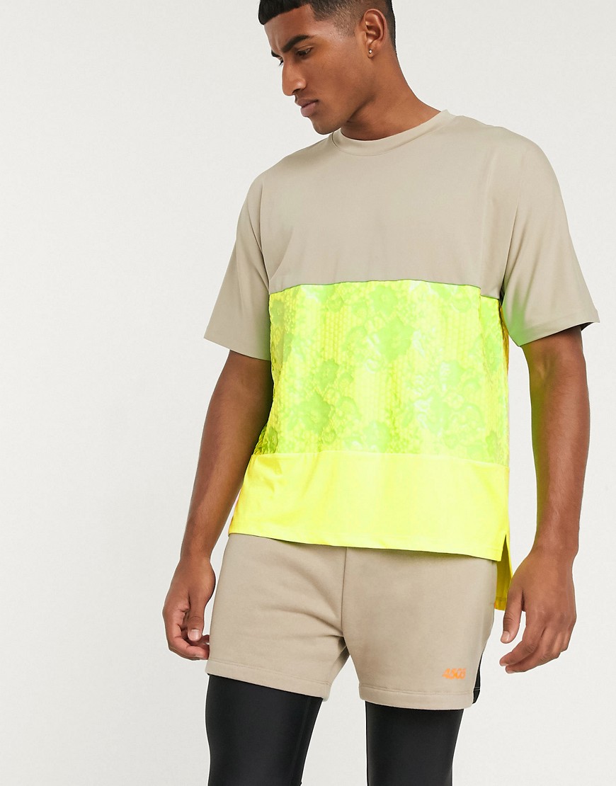 ASOS 4505 - T-shirt oversize con pannelli fluo e fondo asimmetrico-Multicolore