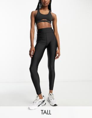 ASOS 4505 Tall - Glänzende Lauf-Leggings mit Taillenschnürung, Tasche und Markenlogo-Black