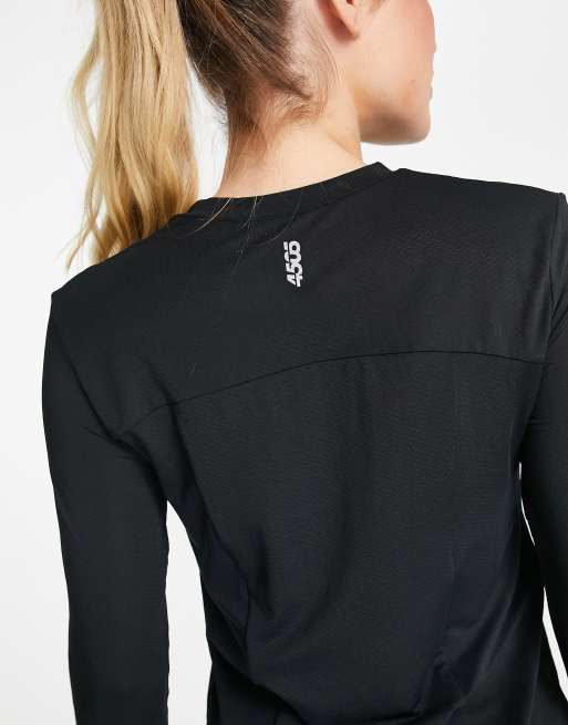 Asos Design 4505 Tall Long Sleeve Training Top In Rib With Ruche Detail In  Black - Part Of A Set