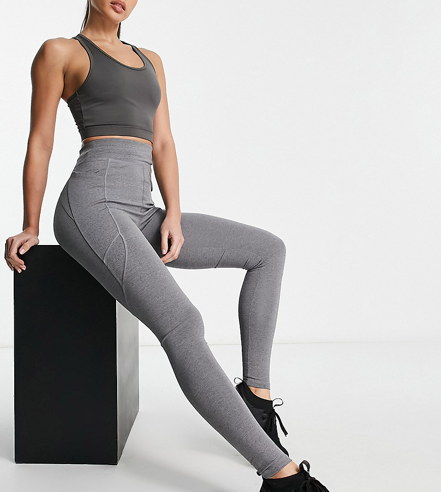 Shop Asos Design 4505 Tall Icon Run Tie Waist Leggings With Pocket In Gray