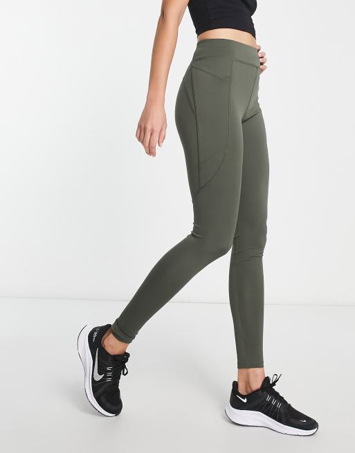 ASOS 4505 Tall – Icon Run – Wiązane w talii legginsy do biegania z kieszenią w kolorze khaki 