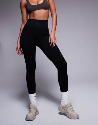 Asos Design 4505 Tall Icon Seamless Ribbed Gym Leggings In Black In Black