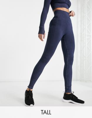 ASOS 4505 Tall - Nahtlose Leggings in Acid-Waschung mit Raffung am Po, Kombiteil-Marineblau