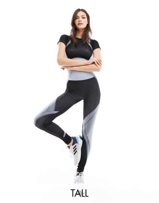 Yoga Futuristic Contrast Color Panel Yoga Leggings Wide Waistband