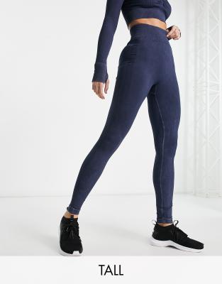 Asos Design 4505 Tall Seamless Legging With Ruched Bum In Acid Wash - Part Of A Set-navy In Navy
