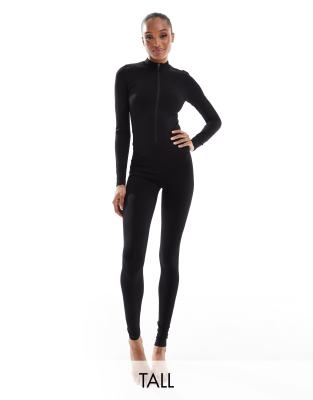 4505 Tall seamless zip front all-in-one jumpsuit in black