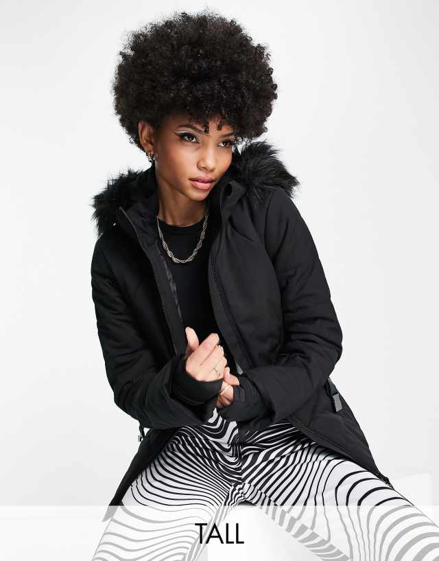 ASOS 4505 Tall ski belted jacket with faux fur hood