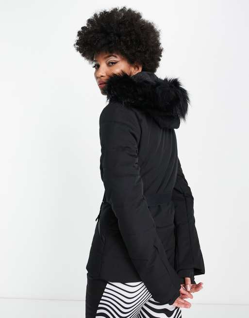 Tall black faux fur 2024 hooded trim puffer jacket