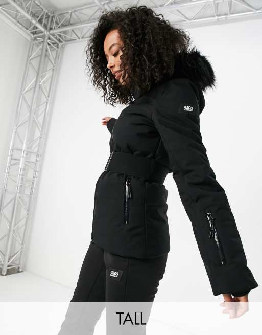 ASOS 4505 Tall ski belted jacket with faux fur hood