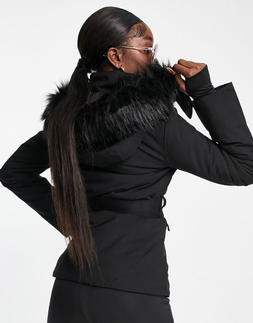 ASOS 4505 Tall ski belted jacket with faux fur hood New Without