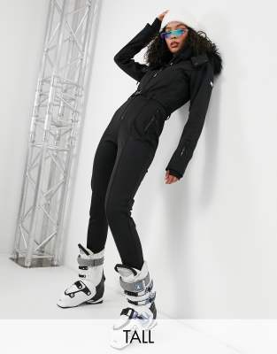 ASOS 4505 Tall ski fitted belted ski suit with faux fur hood | ASOS