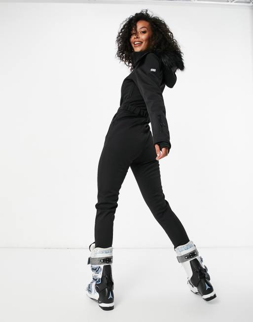 ASOS 4505 Tall ski fitted belted ski suit with faux fur hood