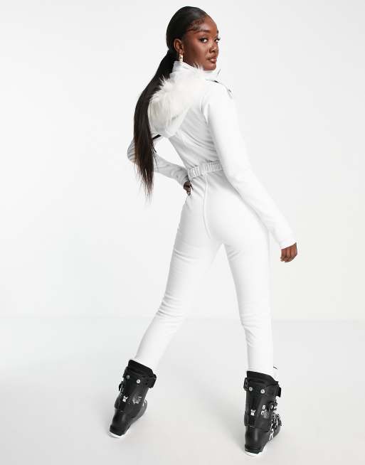 ASOS 4505 Tall ski fitted belted ski suit with faux fur hood