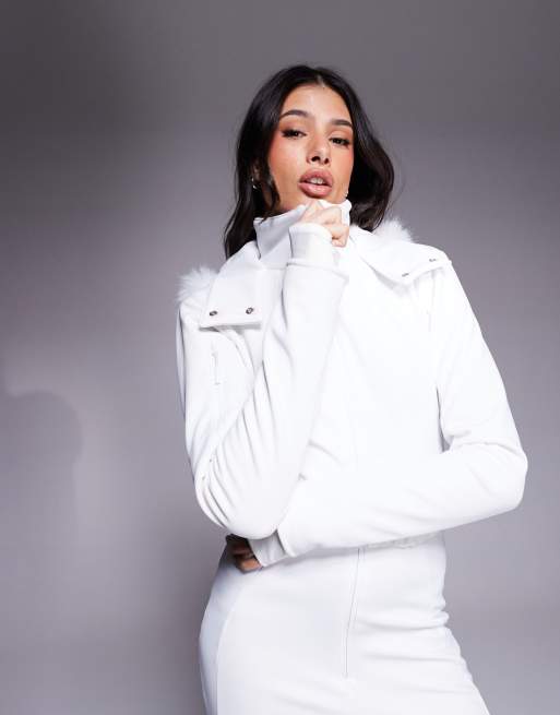 ASOS 4505 Tall - Ski - Hvid softshell-skidragt med bælte og imiteret pelshætte, 2 af 4