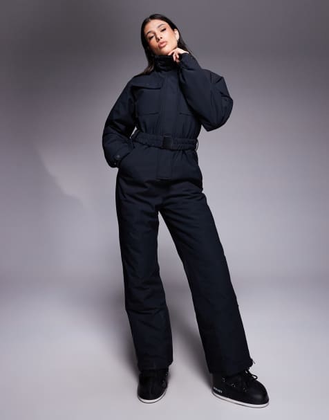 ASOS 4505 Tall Ski retro belted ski suit with funnel neck in black - view 1