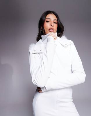 Asos 4505 Ski & Snow Asos 4505 Tall Ski Soft Shell Belted Ski Suit With Slim Kick Leg And Faux Fur Hood In White