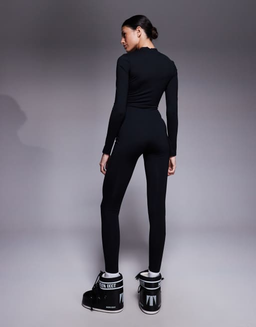 ASOS 4505 Tall Ski thermal fleece back base layer long sleeve unitard with sweat wicking in black, 2 of 4