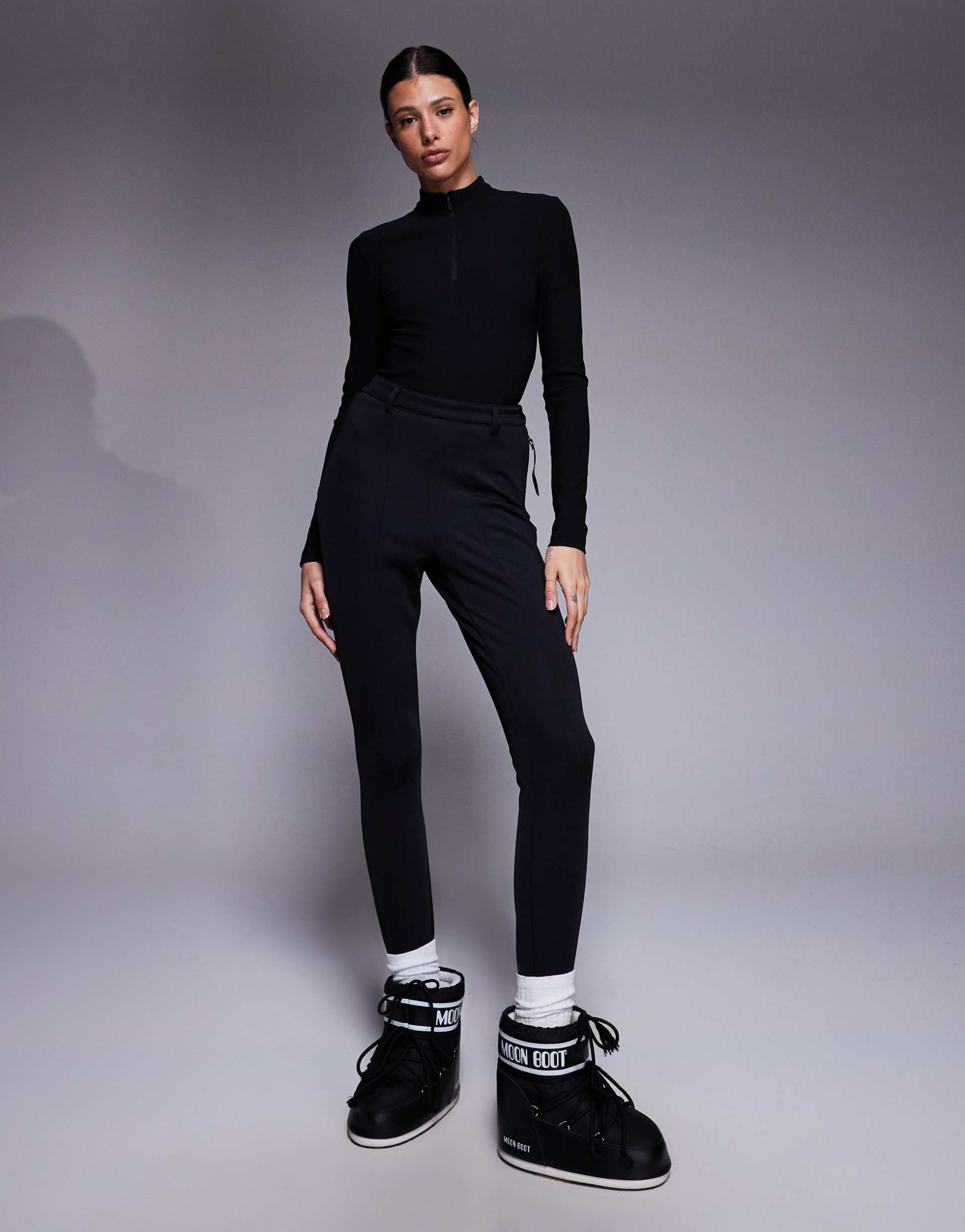 asos 4505 tall ski thermal ribbed fleece back base layer bodysuit with sweat wicking in black
