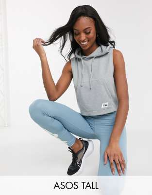 Asos Design 4505 Tall Sleeveless Crop Hoodie-grey