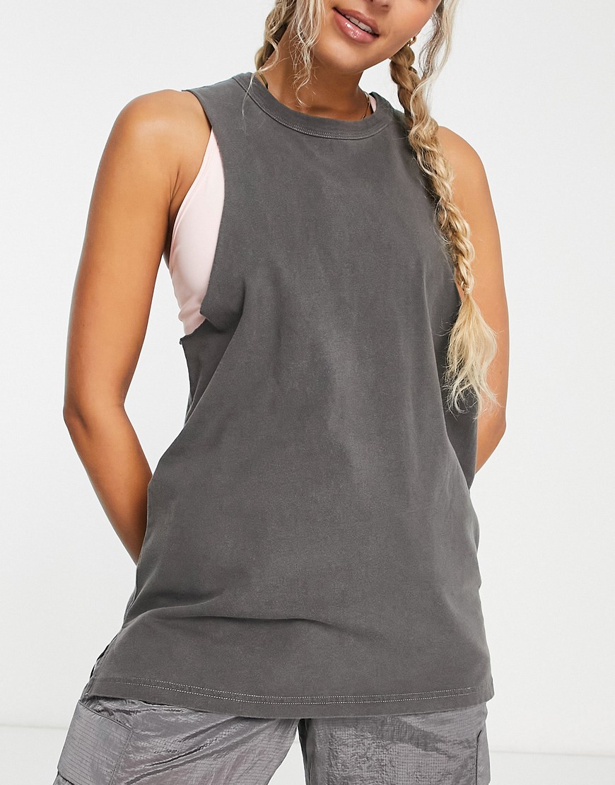 Asos Design 4505 Tank Top With Drop Arm Hole In Washed Cotton-gray