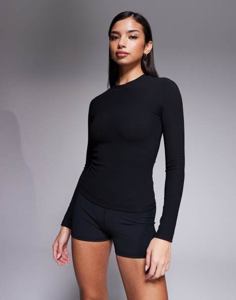 ASOS 4505 thermal ribbed fleece back base layer long sleeve with sweat wicking in black - view 1